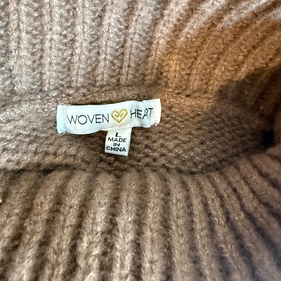 Woven Heart Sweater Women's Large Beige Cable Knit High Neck - Picture 7 of 8